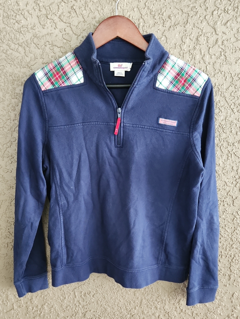 Vineyard Vines Pullover Sweater Quarter-Zip Plaid Accents